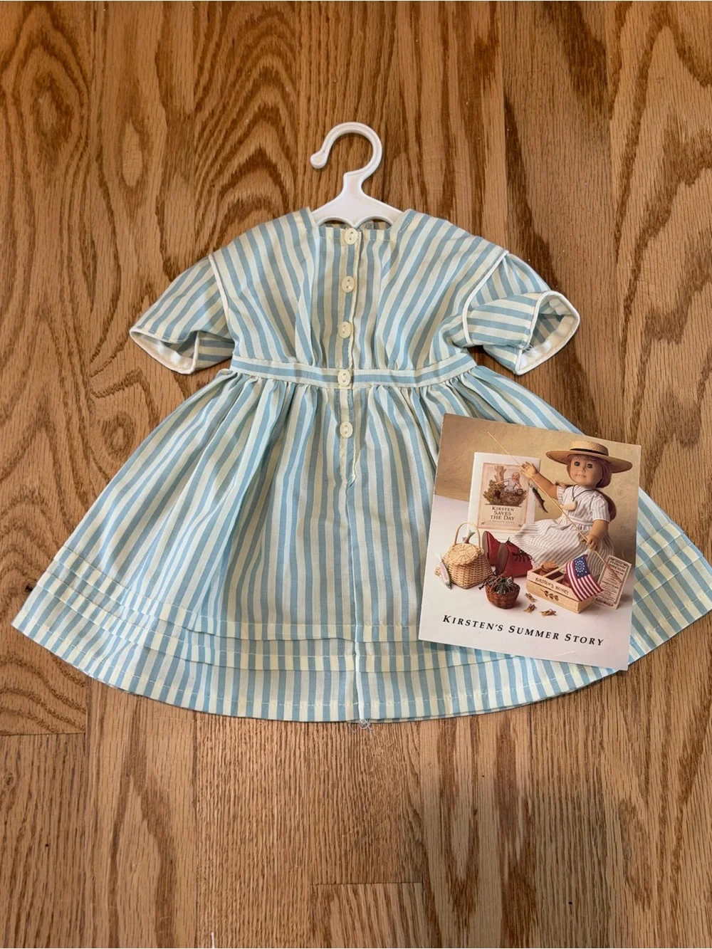 Pleasant Co Kristen’s Summer Blue & White Striped Dress with Button-Back 1994
